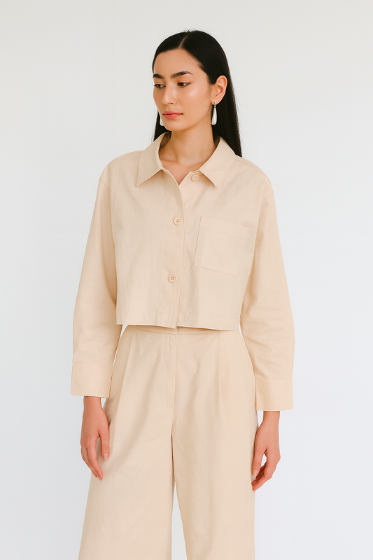 Crop shirt white long hand for women