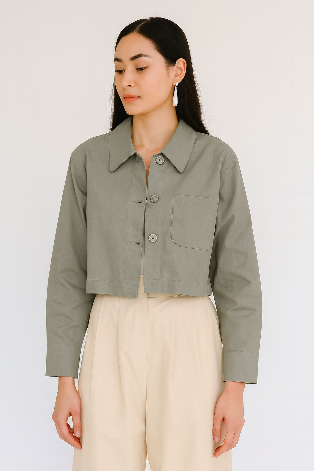 Crop shirt white long hand for women