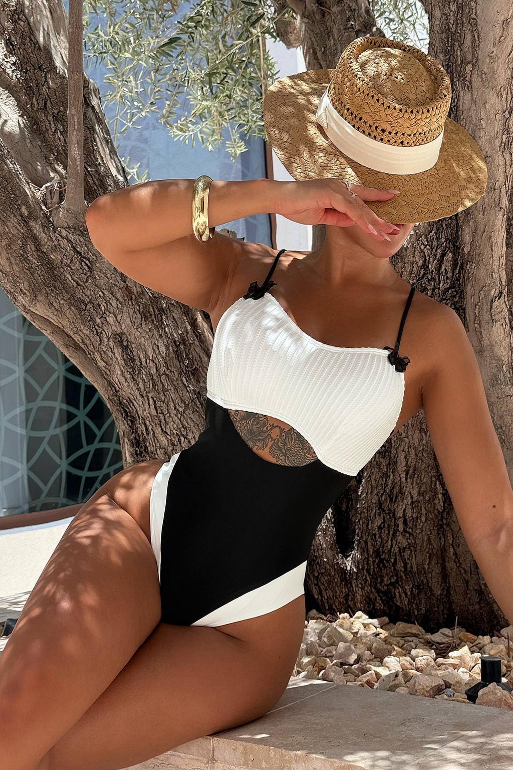 Black and white swim wear