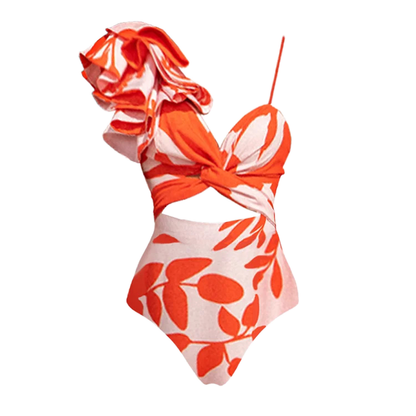 Orange ruffed swimming suit with skirt