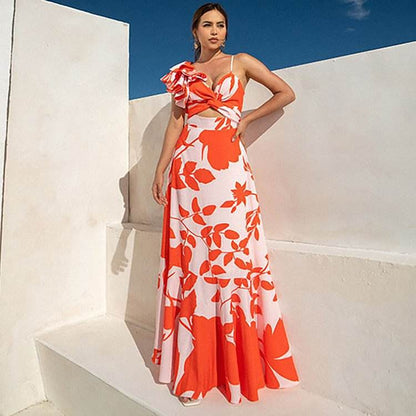 Orange ruffed swimming suit with skirt