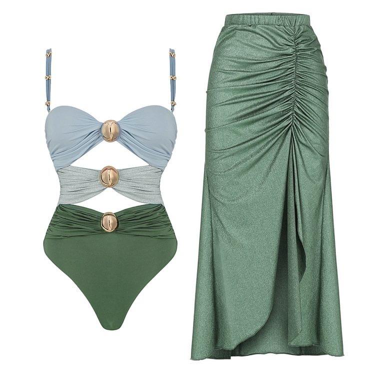 Stylish swimwear with silk skirt