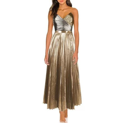 Glossy gold colour swim suit with skirt