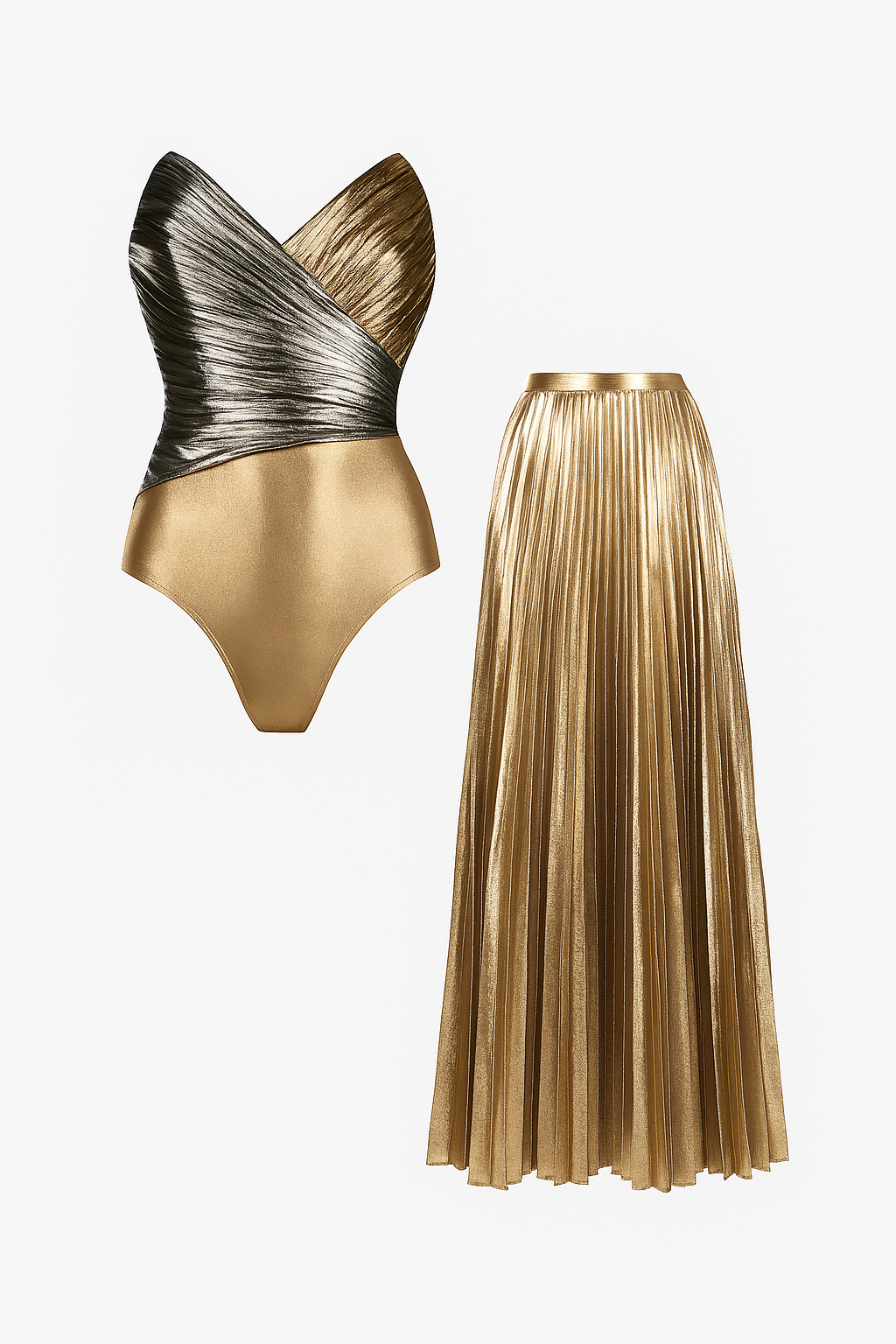 Glossy gold colour swim suit with skirt