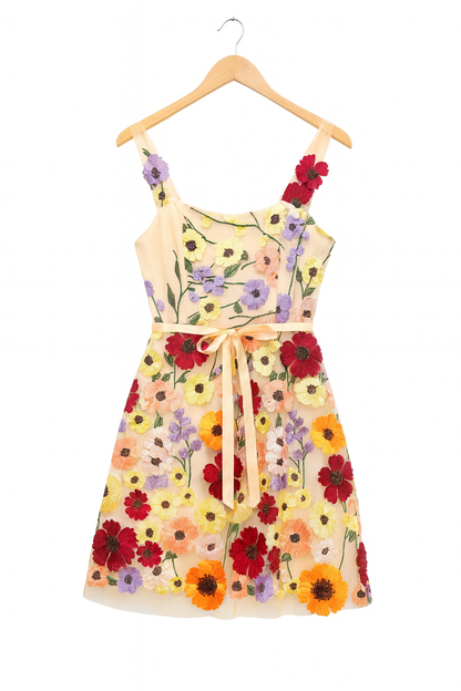 Gorgeous flower design short sleeves dress for women