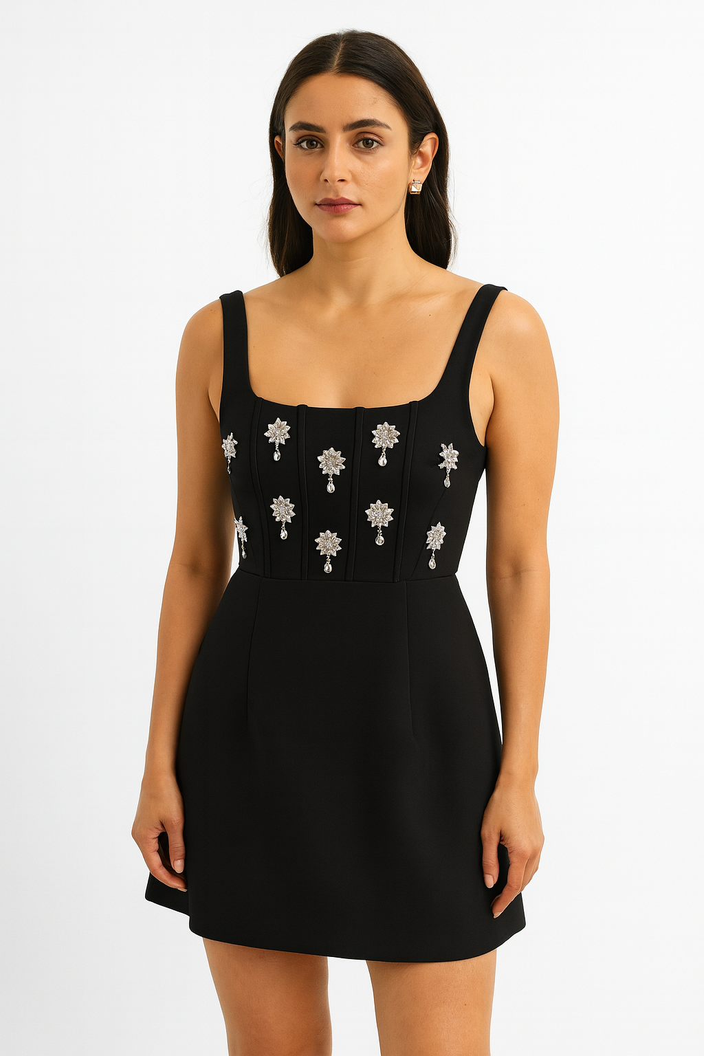 Beautiful black flayred one piece with sleev less hand