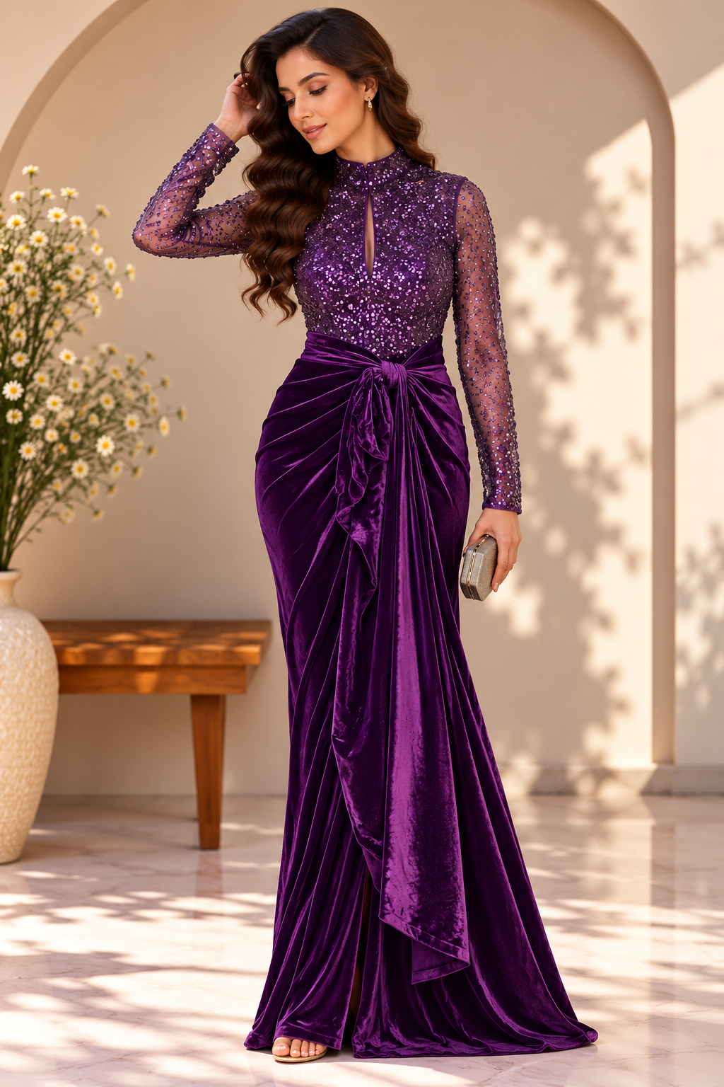 Plum Purple Velvet Cutout Dress
