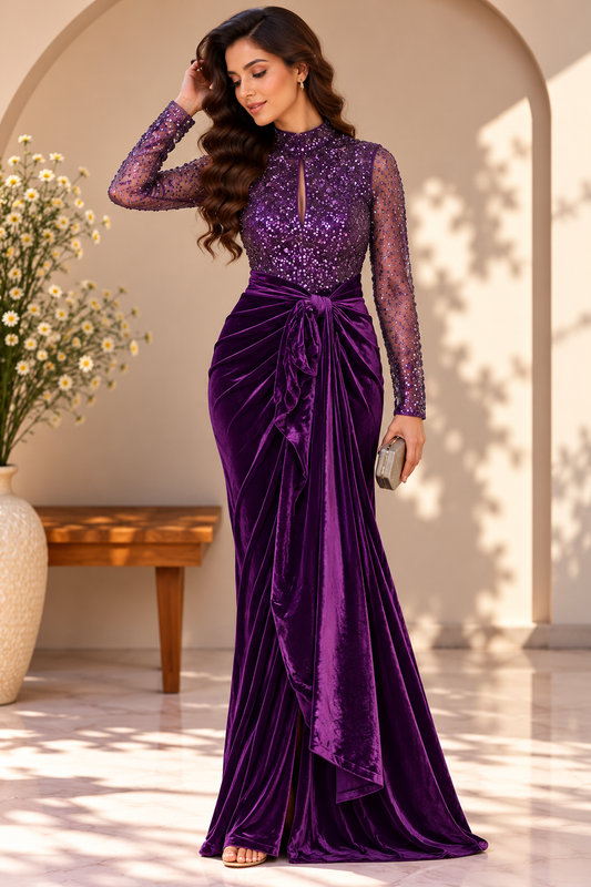 Plum Purple Velvet Cutout Dress