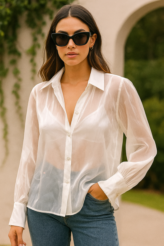 Chiffon Fabric White Shirt For Women
