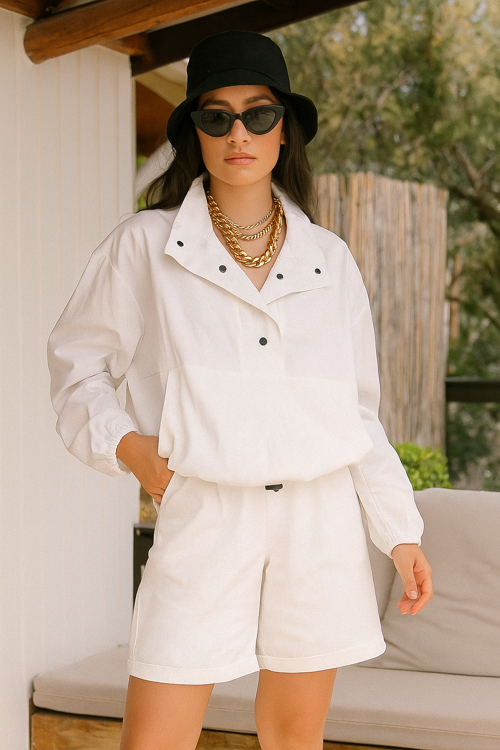 New Neck Button Design Cord Set For Causal Look