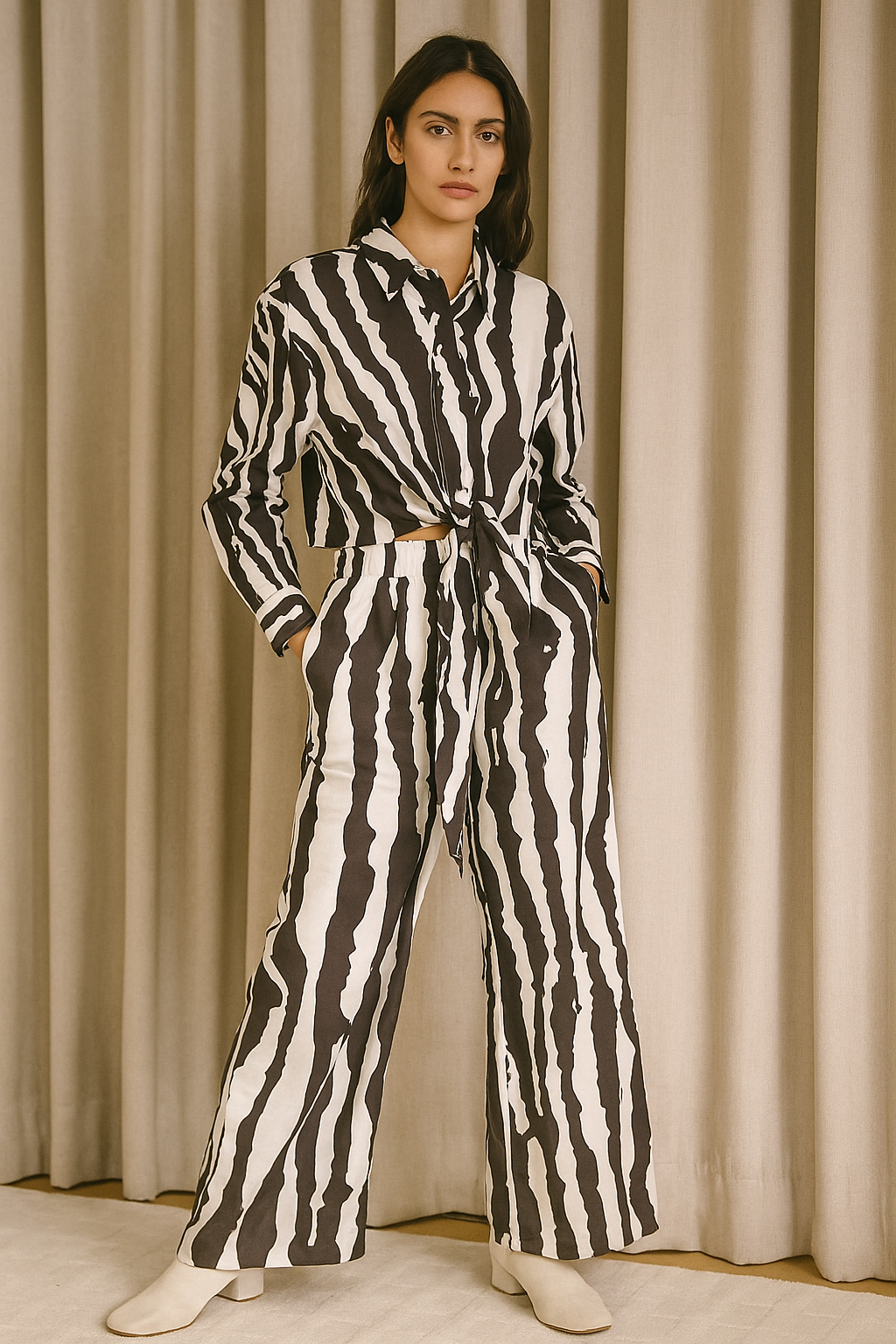 Big Zebra Line Print Cord Set For Ladies