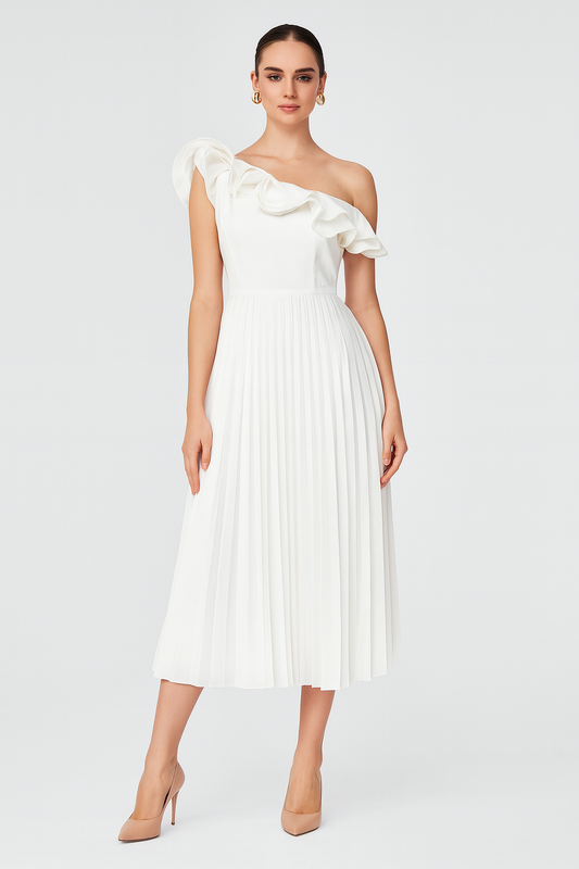 One Side Off Flayed Neck Dress