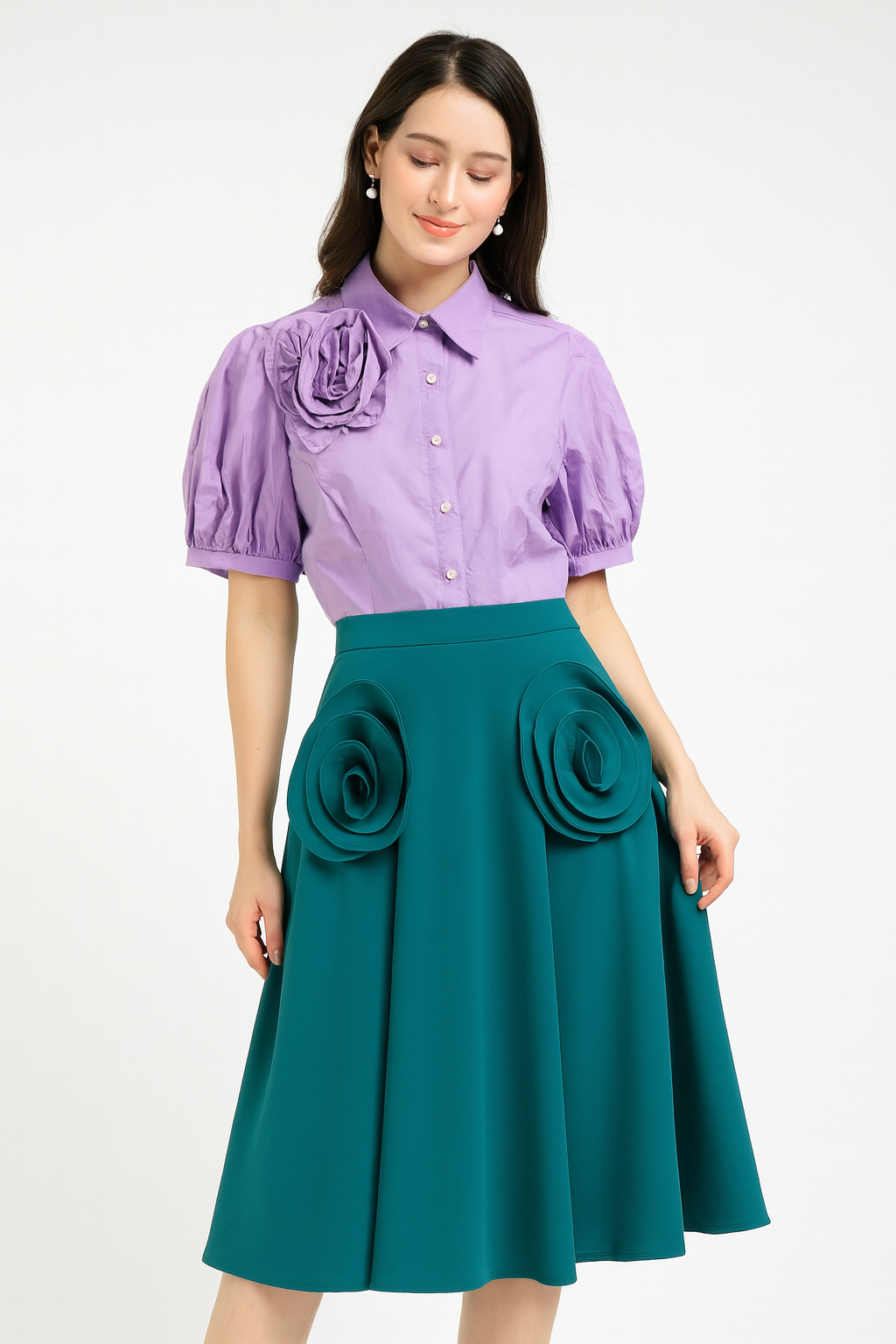 Beautiful Shirt And Skirt With Flower Design