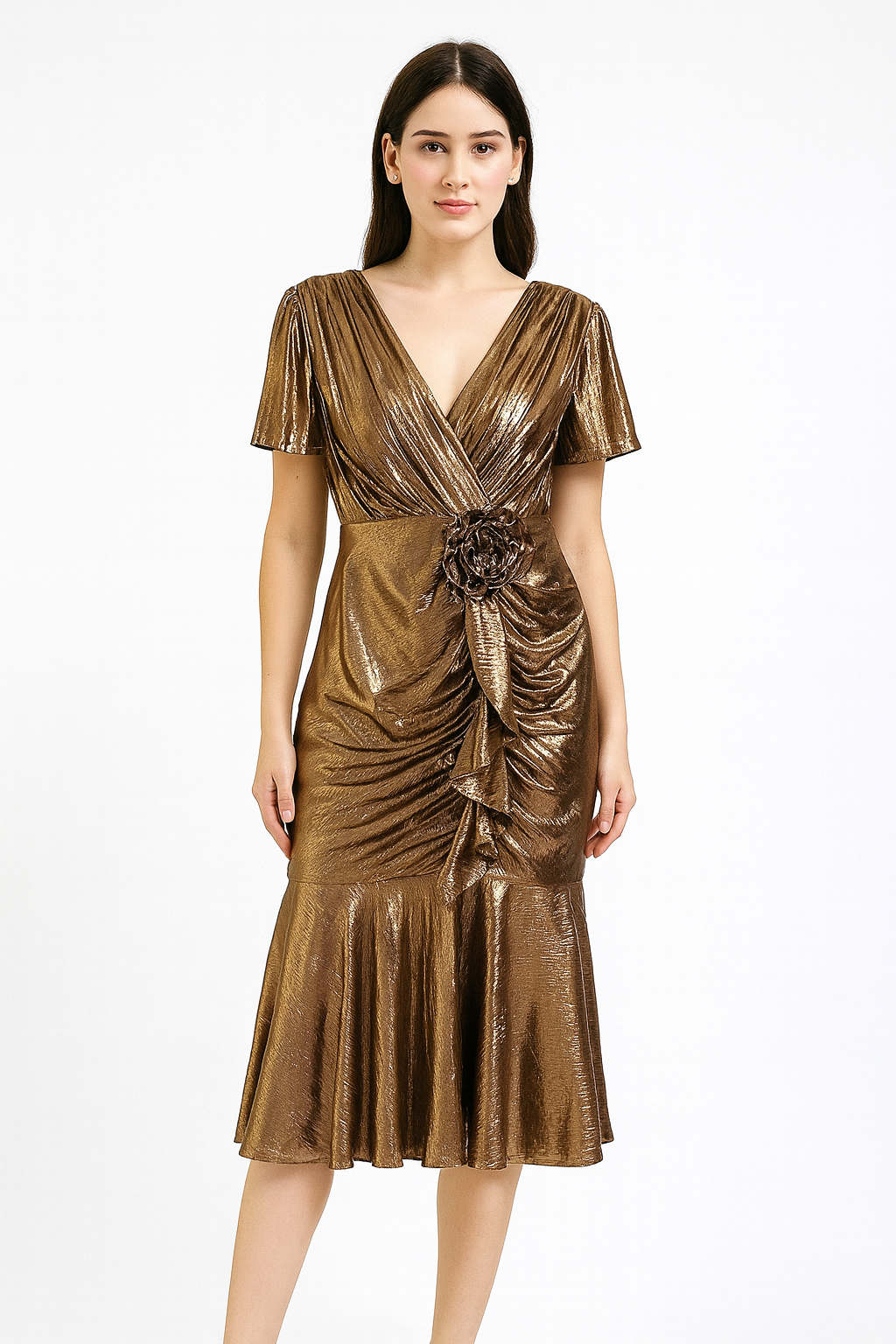 Shiny Gold Body Fit Dress For Ladies