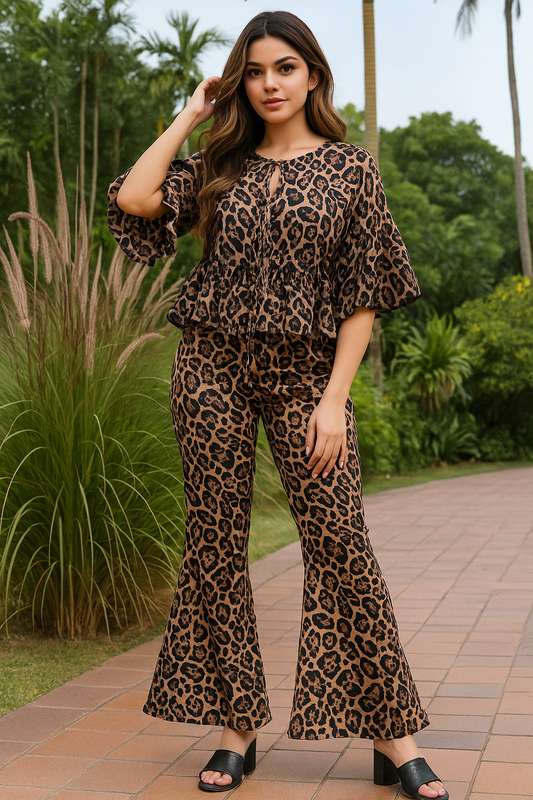 Leopard Design Print Cord Set For Girls