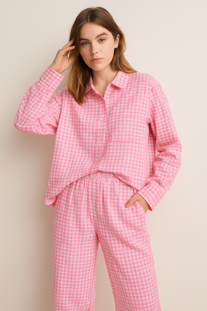 Checks Print Long Cord Set For Girls