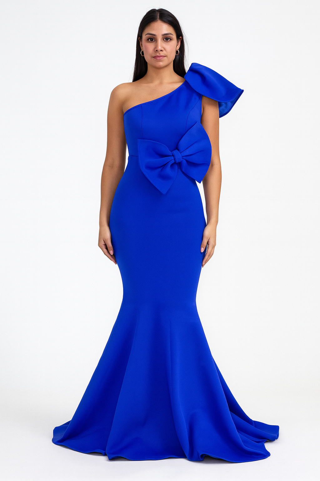Royal Blue Long Party Dress With Knot Design