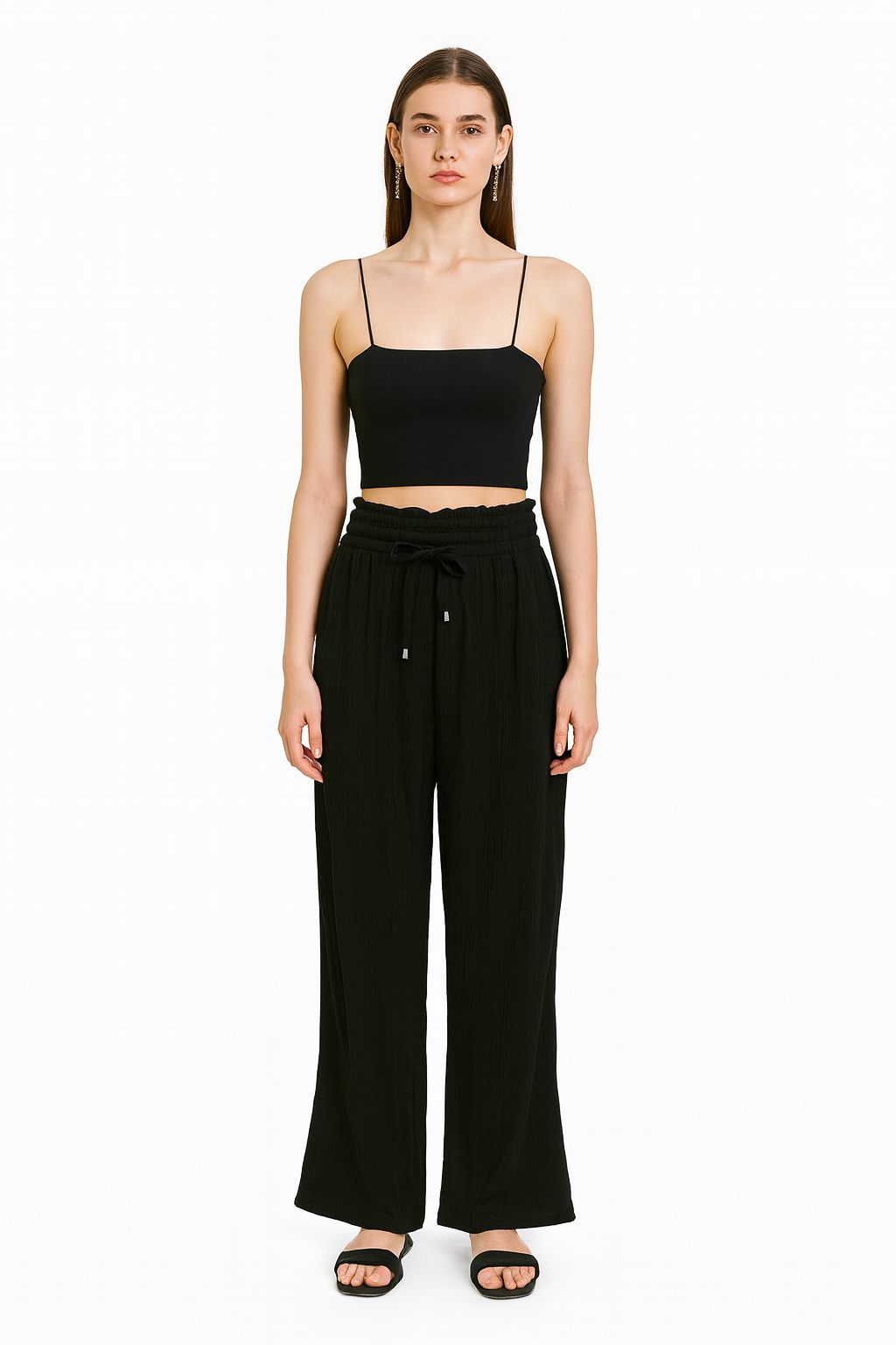 Black colour high waisted trouer for womens