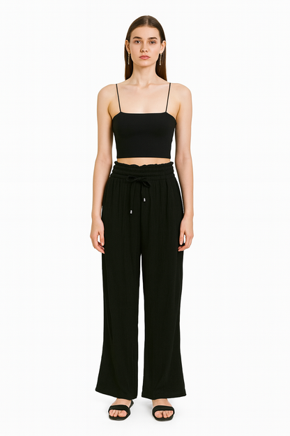 Black colour high waisted trouer for womens