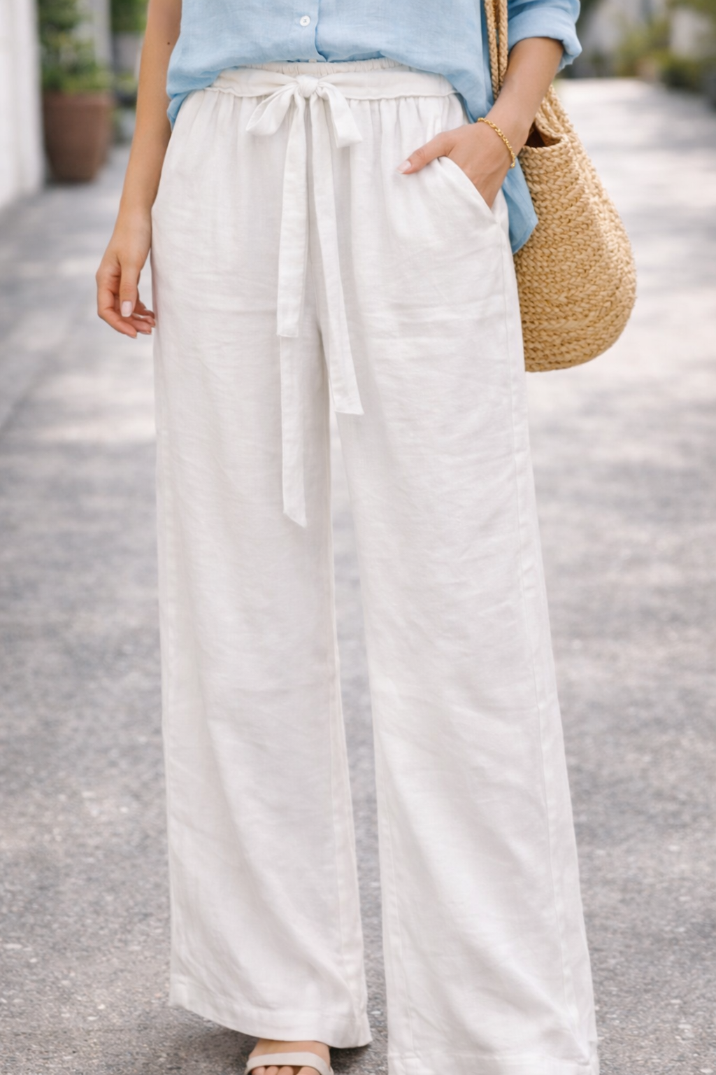 White colour High waist pant for girls