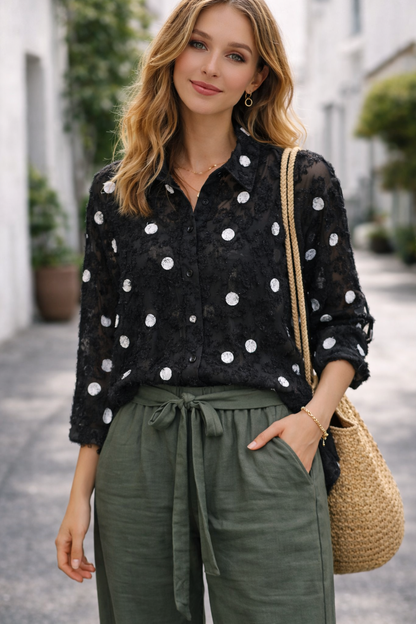 Embroidered Full Sleeve Black Shirt For Girls