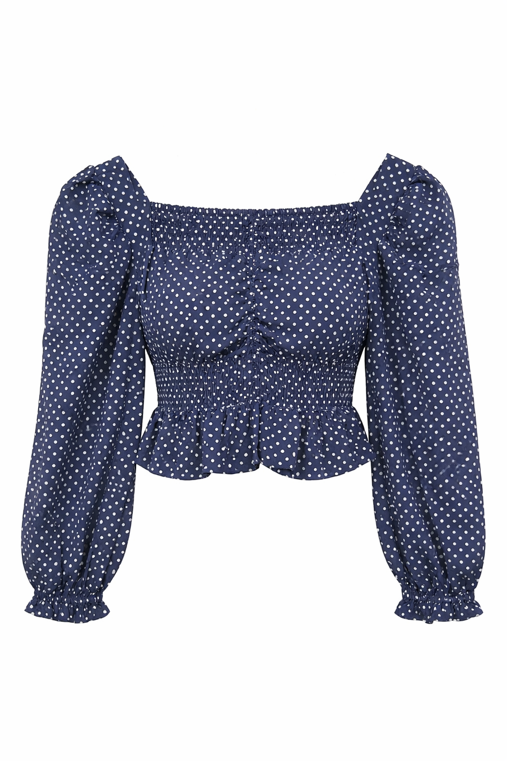 Full Sleeve Blue Dot Print Top For Girls