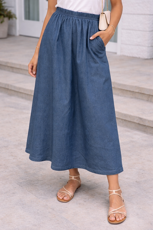 Dark Blue Casual Wear High West Skirt For Women