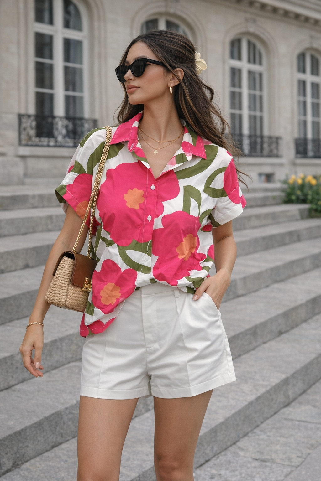 Short Sleeve Printed Red Crop Shirt For Women