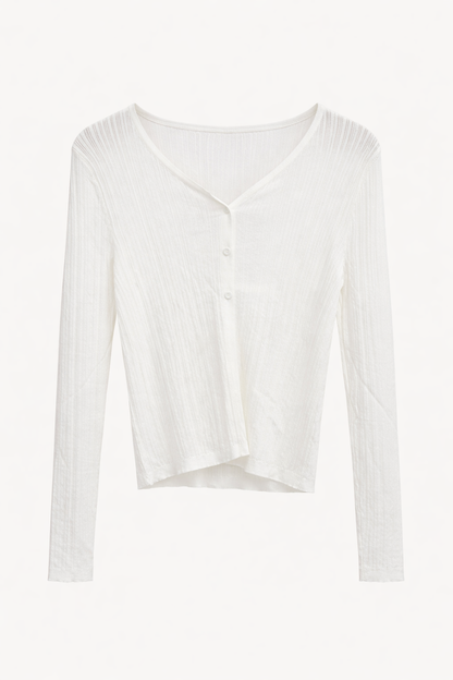 White Round Neck Full Sleeve Top For Women's