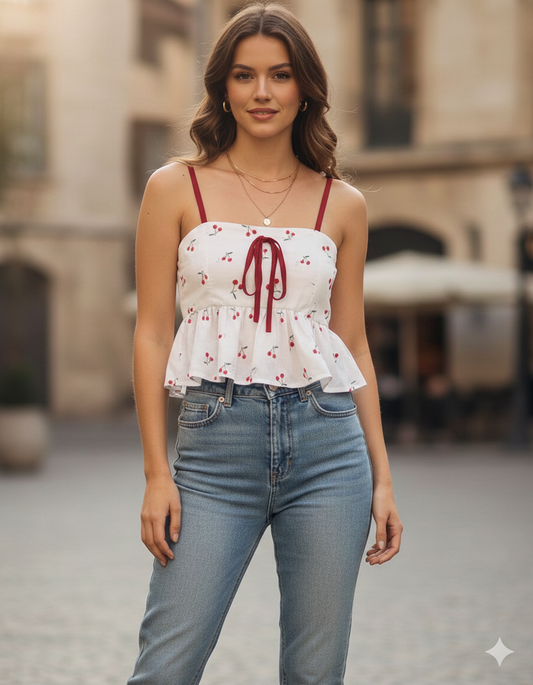 Flower Print White One Strip Crop Top