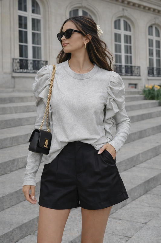 Grey Round Neck Full Sleeve Top For Women