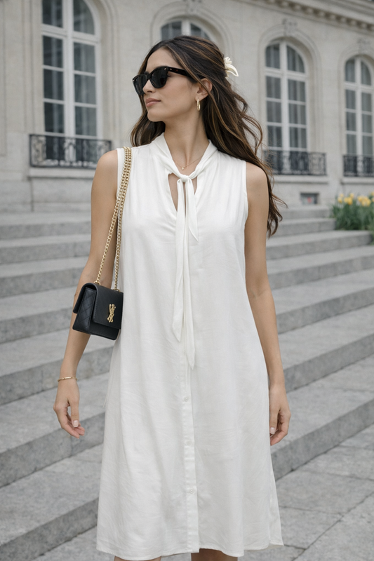 White Silk Sleeveless Long Gown For Women