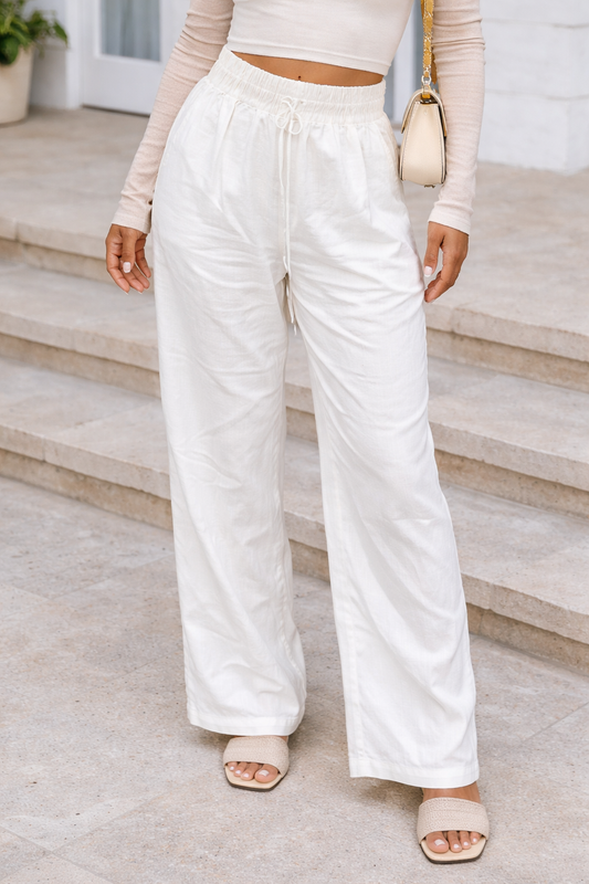White High Waisted Casual Wear Pant
