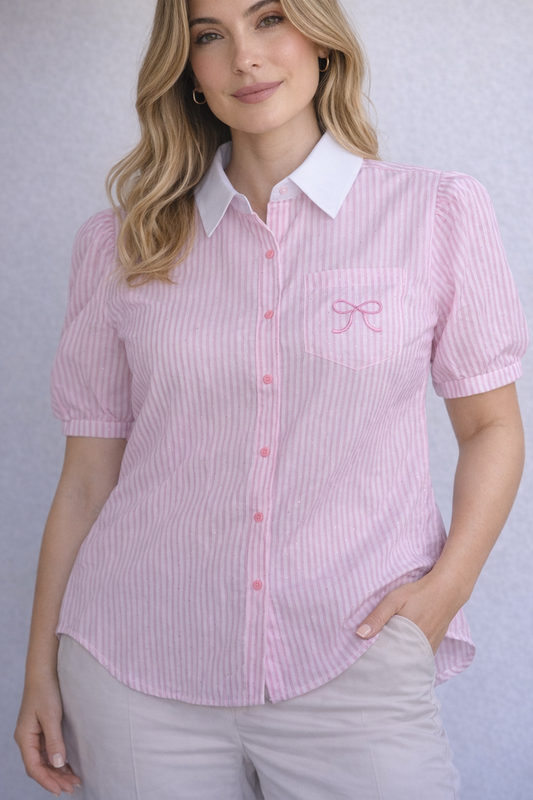 Puff Sleeve Bow Shirt For Girls
