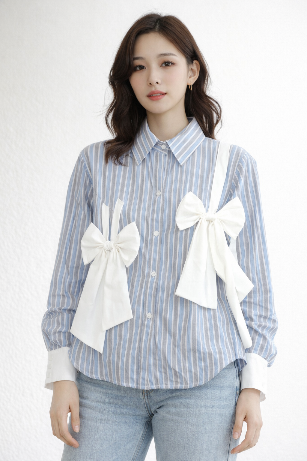 Sweet Bow Stripe Shirt For Girls