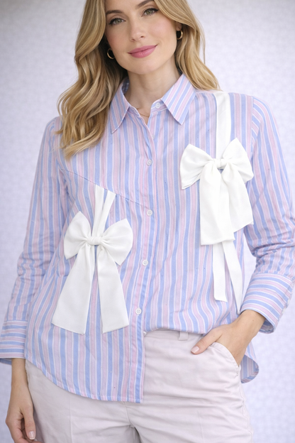 Sweet Bow Stripe Shirt For Girls