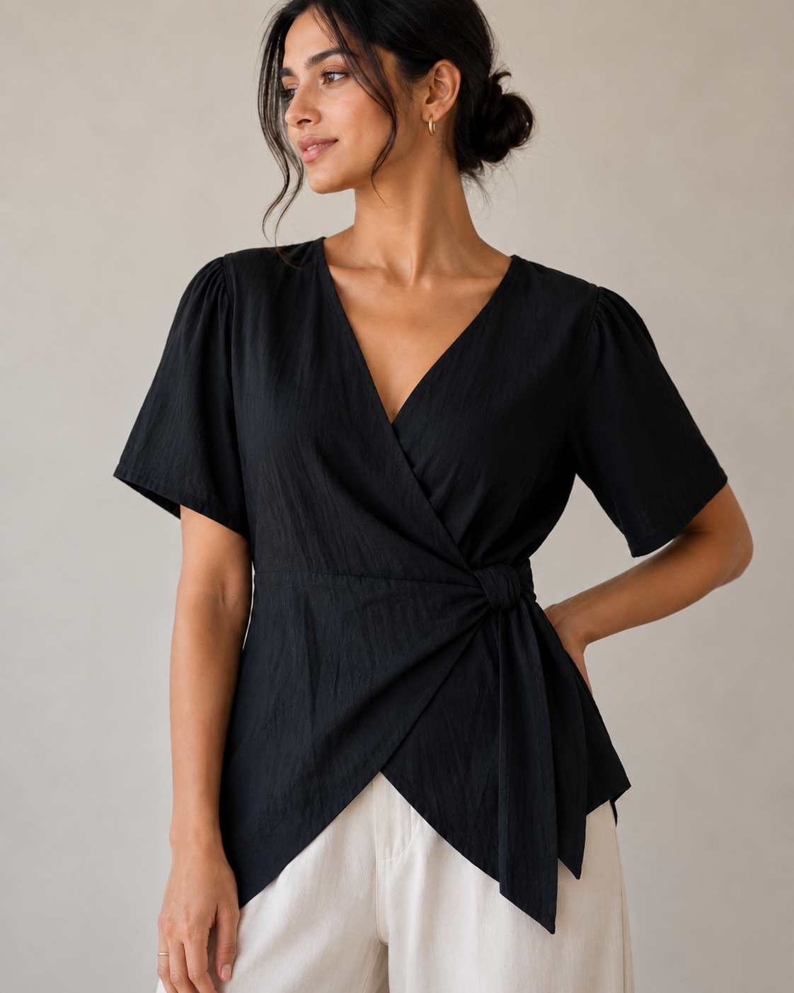 Cross Knot V Neck Top