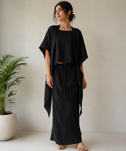 Shoulder Scarf Round Neck Top with skirt