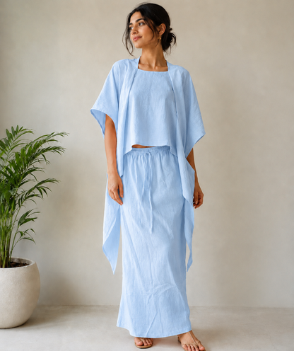 Shoulder Scarf Round Neck Top with skirt