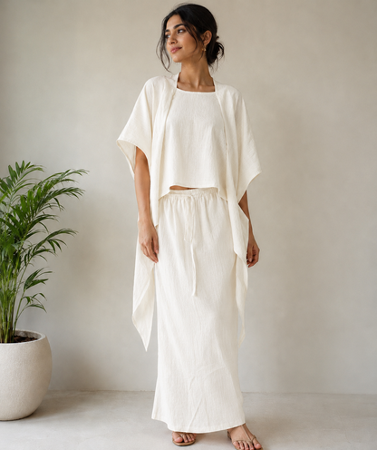 Shoulder Scarf Round Neck Top with skirt