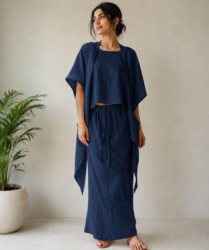 Shoulder Scarf Round Neck Top with skirt
