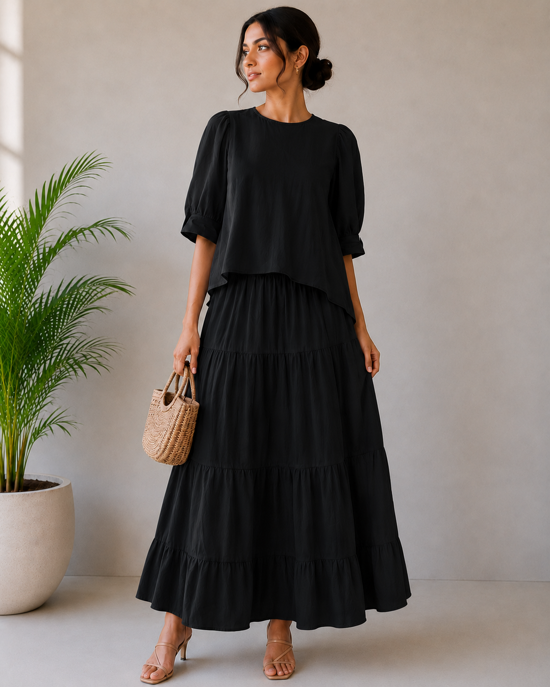 Round Neck Crop Top With Skirt