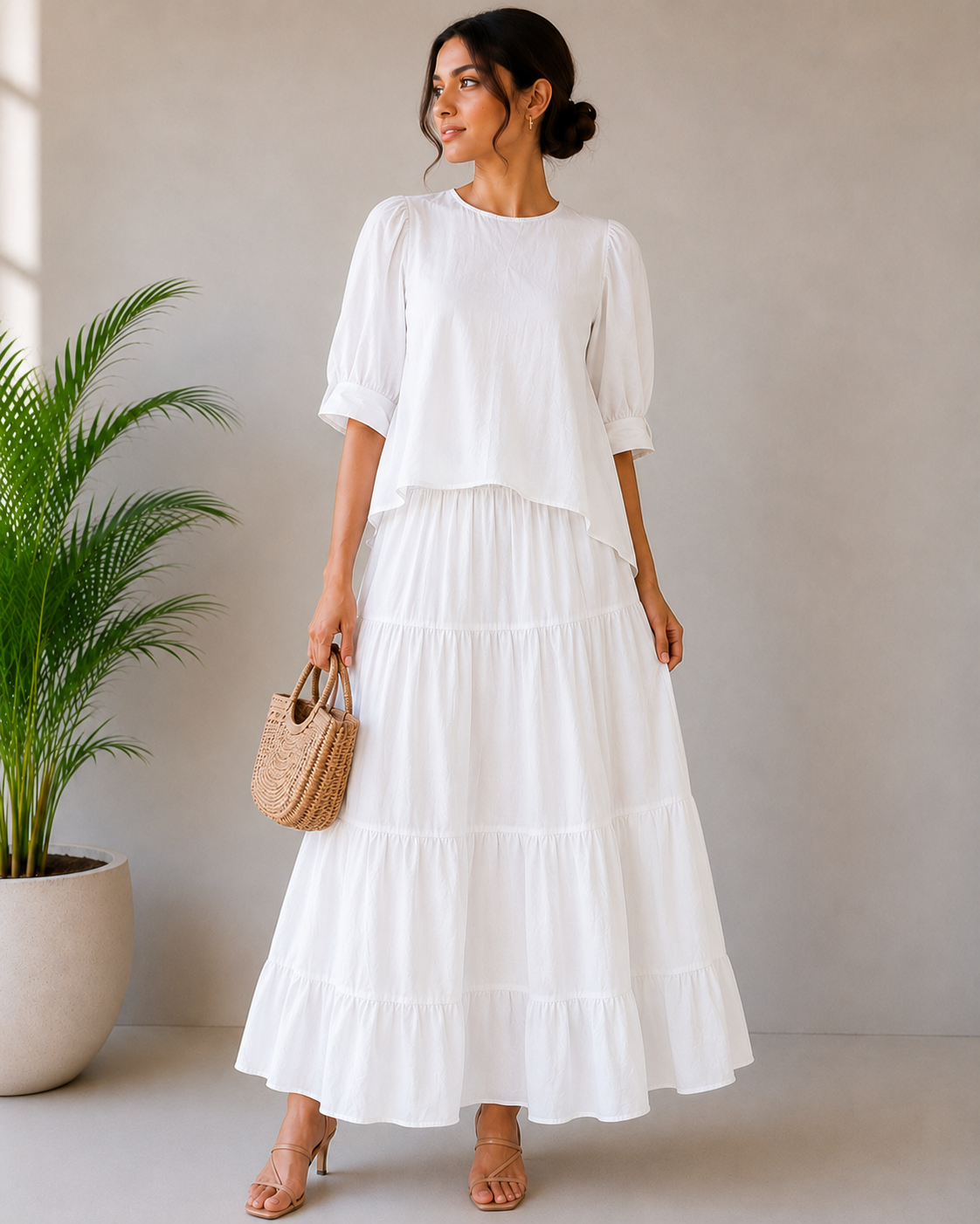 Round Neck Crop Top With Skirt
