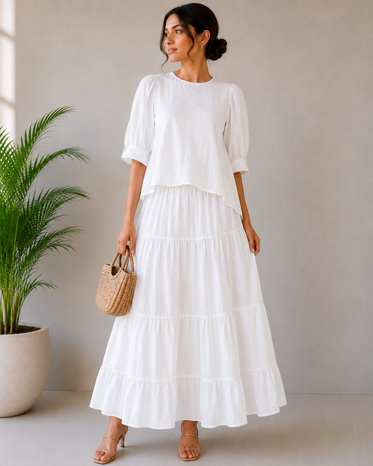 Round Neck Crop Top With Skirt