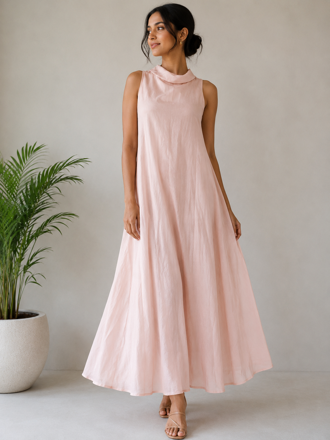 Collar Sleeveless Long Dress