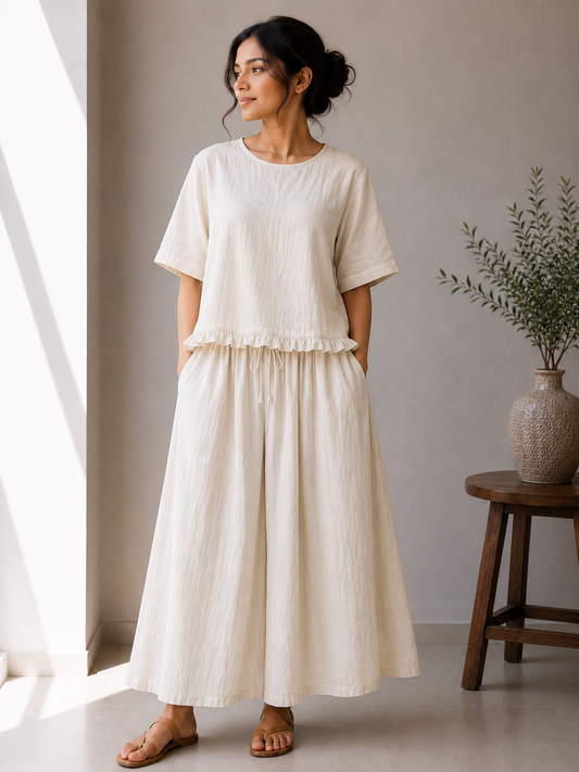 Round Neck Top With Skirt Set