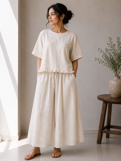Round Neck Top With Skirt Set