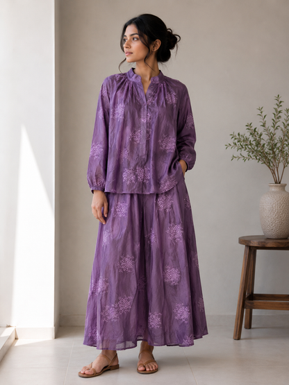 Embroidery Chinese Collar Top With Skirt