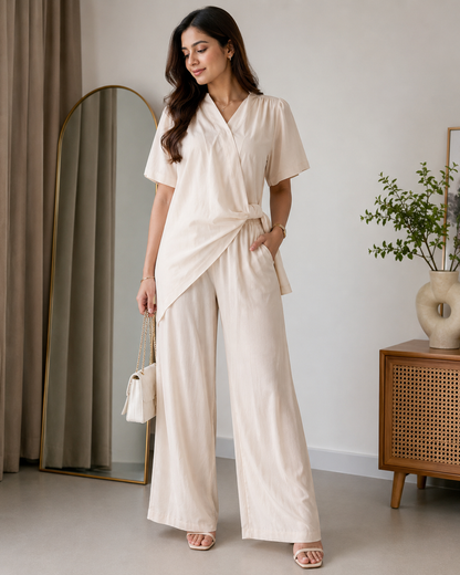 Elegant V Neck Cross Knot With Pant