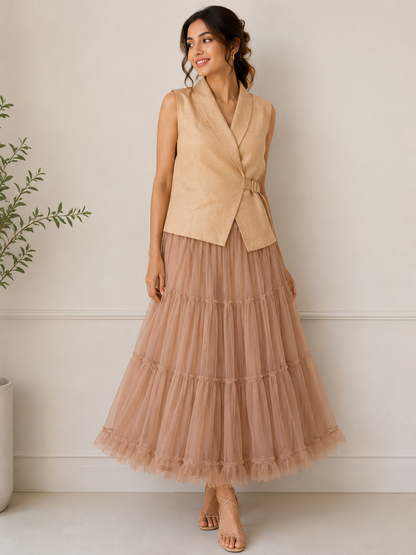 Layered Waistcoat With Skirt Set